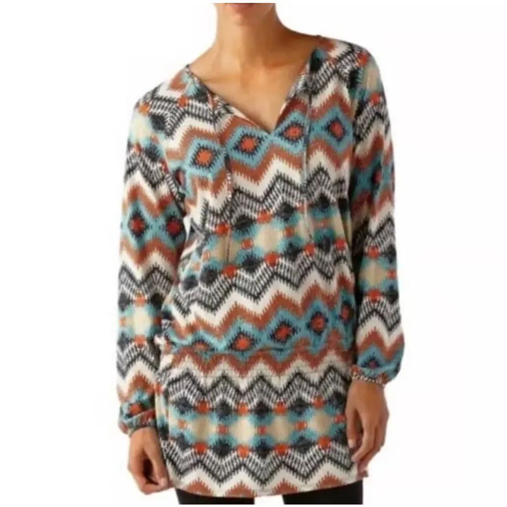 Patagonia Kamala Drop Neck Tunic Long Sleeve Blouse Shirt tiny hole sz S